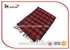 Red Checked Pattern / Tassels Hand Woven Shawl 30cm X 178cm For Women