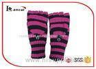 Rose Red And Black Stripe Womens Warm Winter Gloves With Long Ribbed Edge