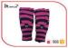 Rose Red And Black Stripe Womens Warm Winter Gloves With Long Ribbed Edge