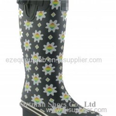Long Rubber Rain Boots Women With Customized Printing Pattern