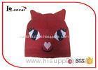 Kitty Shape Red Knit Hats With Two Little Ears And Rib Edge For Girls