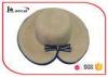 Bowknot Style Women Wide Brimmed Straw Hat With Navy Cotton Bound Edge