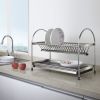 Free Standing Dual-tier Dish Rack with Draining Plate