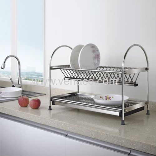 Free Standing Dual-tier Dish Rack with Draining Plate