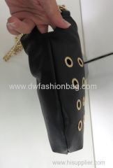 Black PU handbag Fashion chain bag Eyelet in front