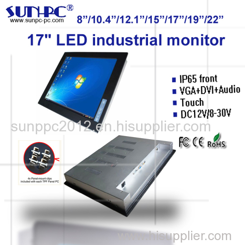 cheap 17 inch IP65 Industrial touchscreen VGA Monitor VGA+DVI+Audio