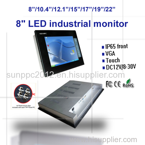 IP65 8 Inch Industrial Monitor with touchscreen VGA +DVI
