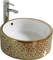 Sanitary ware Ceramic Gold Pattern Plated On Surface Art Wash Basin