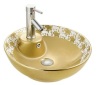 Sanitary ware Ceramic Gold Pattern Plated On Surface Art Wash Basin