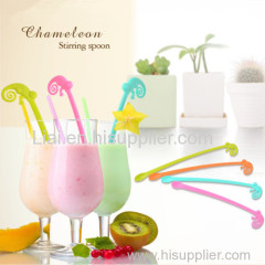 4pcs/set Korean Cute Chameleon Stirring Spoon Swizzle Mixing Sticks Ladle Plastic Glass Drink Cocktail Stirrers Muddler