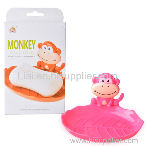 Cartoon Monkey Travel Soap Dish Plastic Wall Mounted Organizer with Sucker Kids Bathroom Shower Soap Holder Rack