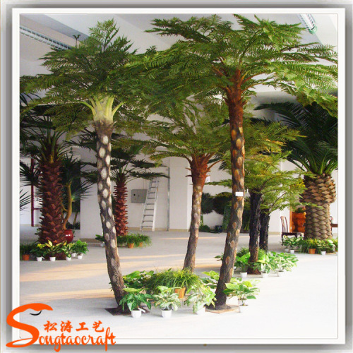 Small Fake Plants Plastic Leaves Artificial Cyathea Palm Tree with fiberglass trunk for garden decoration