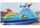 0.9MM PVC Tarpaulin Big Dragon / Shark Inflatable Water Park With Large Blue Swimming Pool