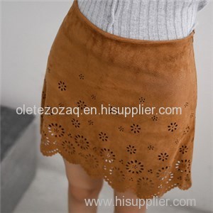 Simple Suede Skirt With Defferent Hollow Pattern