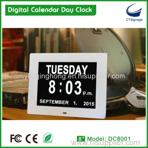 8" led wall mounted digital calendar day clock for memory loss