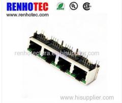 4 Port RJ45 RJ11 Connectors Shield Modular Jack with LED