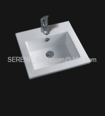 Sanitary ware Ceramic white color square slim edge bathroom furniture washbasin