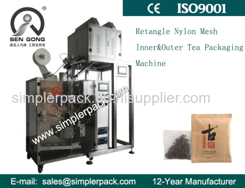 Automatic Rectangle Nylon Mesh Inner and Outer  Zealong Tea Bag Packing Machine 
