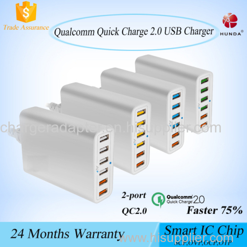 KC PSE CE RoHS FCC Approved QC2.0 micro usb mobile phone wall charger ODM/OEM quick deliver power sockets 6USB