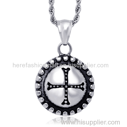 Delicate retro circular shape with cross titanium pendants