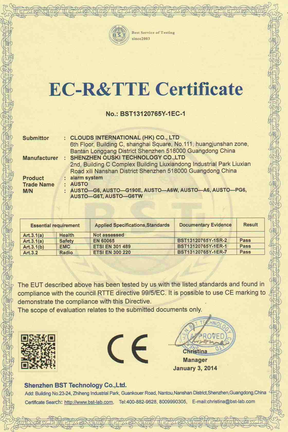 G6 CE Certificates