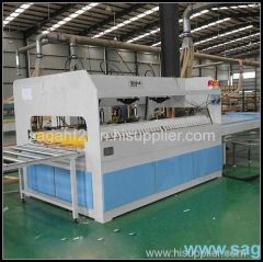 Radio frequency edge gluer/clamp carrier machine for wood board combining