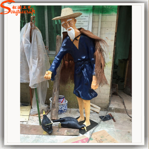 New arrivals Fisherman and birds with fiberglass resin sculpture
