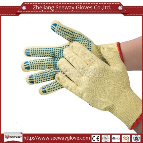 SeeWay Aramid Knife Proof Anti-cut Gloves Level 4 with Blue PVC Dots Coated on Palm for more Abrasion Protection