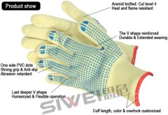 SeeWay Aramid Knife Proof Anti-cut Gloves Level 4 with Blue PVC Dots Coated on Palm for more Abrasion Protection