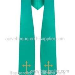 Traditional Choir Stole With Embroidery Cross - Emerald Green