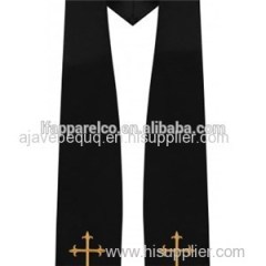Traditional Choir Stole With Embroidery Cross - Black