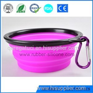 Custom Printed Logo Silicone Collapsible Travel Dog Bowl With Carabiner