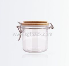PET PLASTIC BAMBOO FOOD CONTAINER WOODEN KILNER JAR SEAL POT AIRTIGHT CANISTER COSMETIC PACKAGING WITH WOODEN CAP