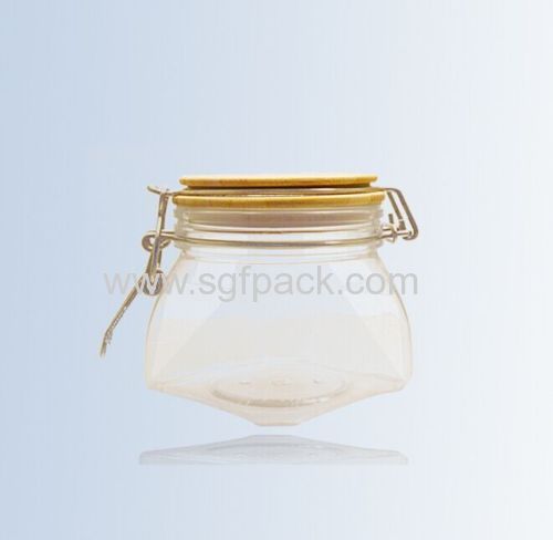 PET PLASTIC BAMBOO FOOD CONTAINER WOODEN KILNER JAR SEAL POT AIRTIGHT CANISTER COSMETIC PACKAGING WITH WOODEN CAP