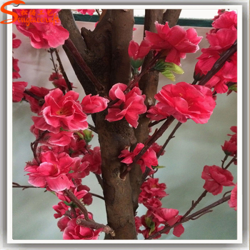 Red and pink silk flowers Artificial high simulation peach blossom real wood stem tree