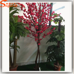 Red and pink silk flowers Artificial high simulation peach blossom real wood stem tree