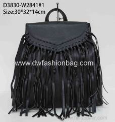 Fashion PU tassel backpack/Ladies clamshell backpack