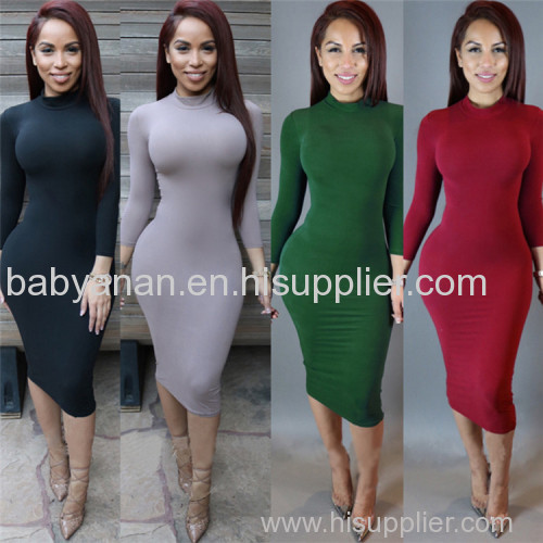 Autumn and Winter hot style nightclub pure color sexy slim dresses for women
