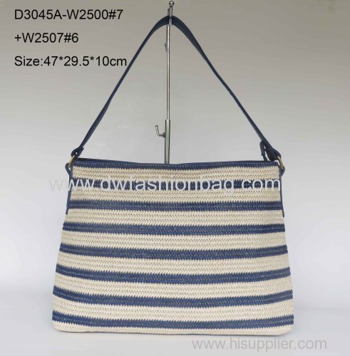 Fashion Straw&PU bag/Ladies tote bag