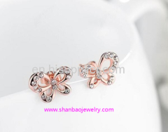 Shanbao Jewelry Imitation Jewelry Gold Plated Fashion Costume Zircon Jewelry Women Butterfly Earrings