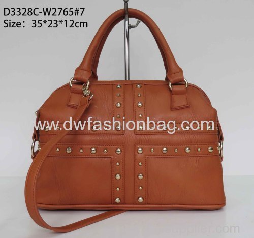 Lady fashion PU handbag/Brown stud bag