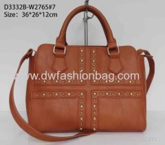 PU leather brown handbag/Ladies fashion stud bag