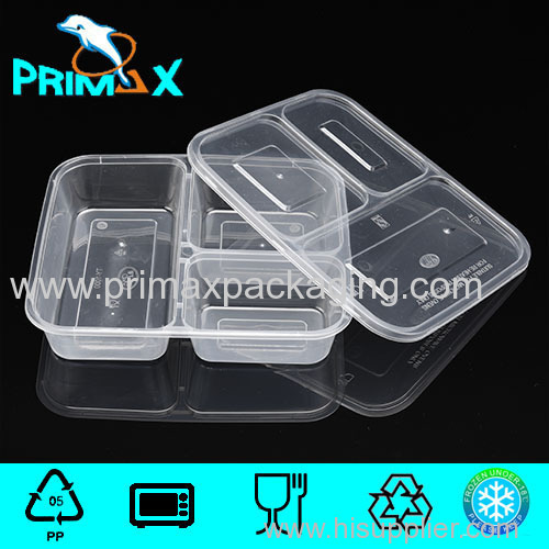 Rectangular three Compartments plastic packaging lunch containers