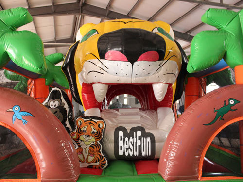 Inflatable Big Tiger Mouth Double Slide Amusement Park