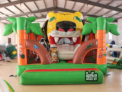 Inflatable Big Tiger Mouth Double Slide Amusement Park