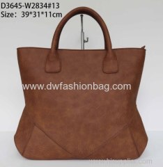 Ladies brown tote bag/PU leather handbag