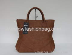 Ladies brown tote bag/PU leather handbag