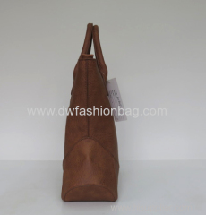 Ladies brown tote bag/PU leather handbag