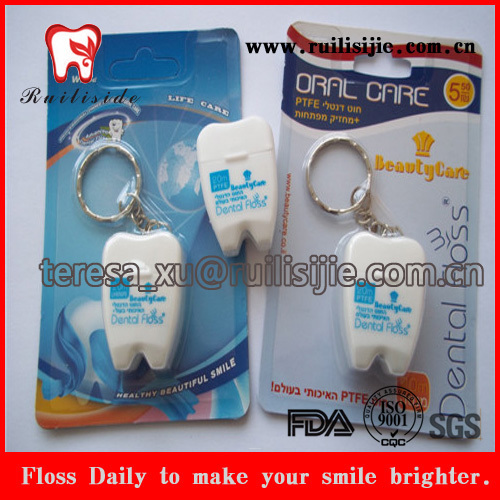 FDA approved dental floss tooth shape keychain dental flosser box 20meters waxed mint flavor