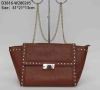 Brown lock bag for lady/PU fabric chain shoulder bag